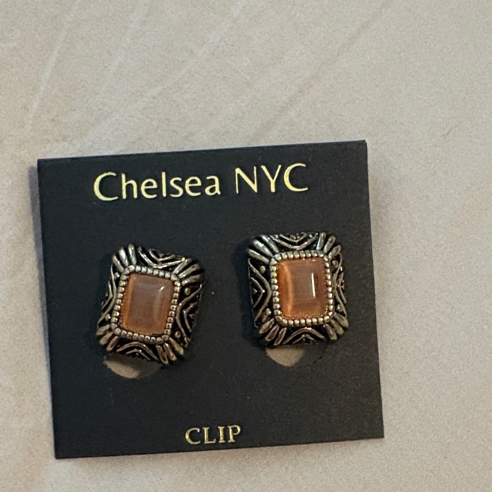 Chelsea NYC Clip Earrings with Brown Accents